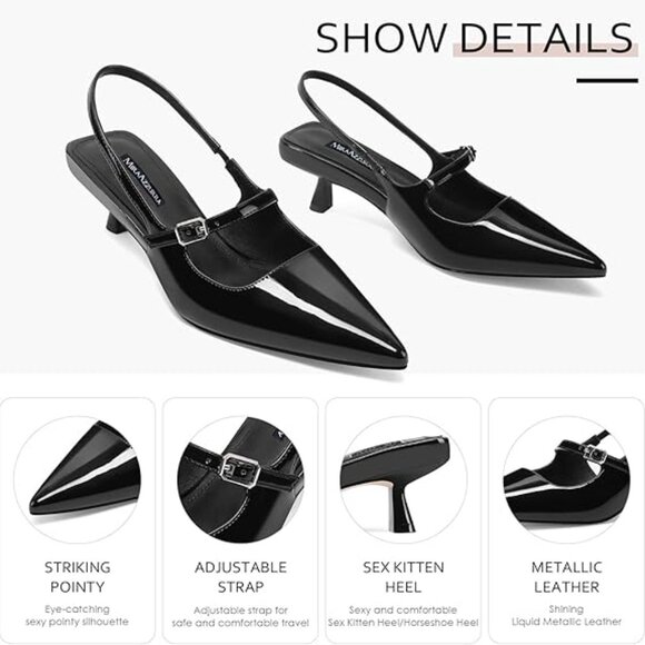 33-NIB SLINGBACK KITTEN HEELS POINTED TOE SHOES - Picture 1 of 5